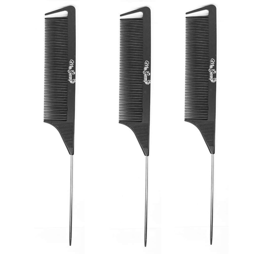 Hook Pin Tail 3 pc Carbon Combs Rat Tail Loc Comb (3 comb)